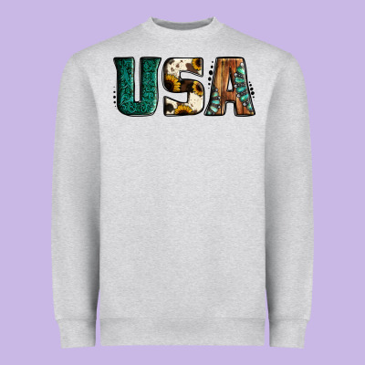 Usa Basic Bold Font Western Heavyweight Sweatshirt Designed By Jasminsmagicworld
