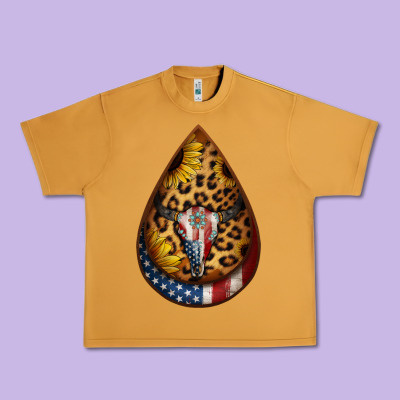 American Sunflower Bullskull Teardrop Earrings Urban Heavy Tee Designed By Jasminsmagicworld