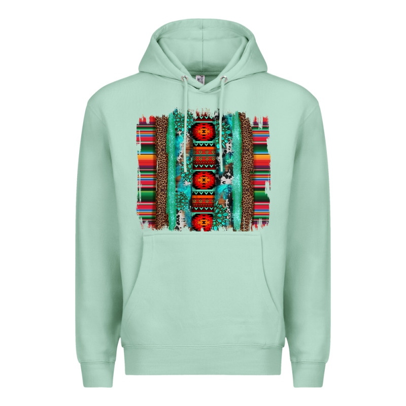 Serape Aztec Leopard And Turquoise Glitter With Gemstone Brushstroke Premium Hoodie by Artiststas | Teevron