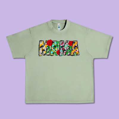 Floral Animal Print Mama Urban Heavy Tee Designed By Cowhidedigitalart