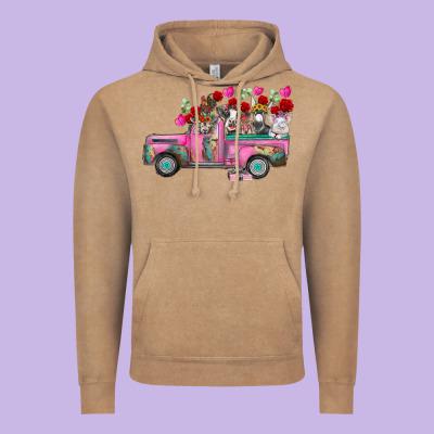 Farm Animals Valentine Truck Vintage Hoodie Designed By Racoondesign