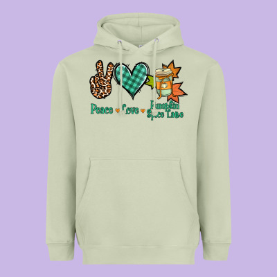 Peace Love Pumpkin Spice Latte Heavyweight Hoodie Designed By Jasminsmagicworld