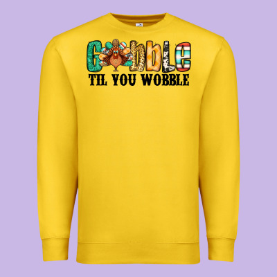 Gobble Til You Wobble Thanksgiving Turkey Premium Sweatshirt Designed By Jasminsmagicworld