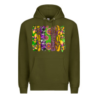 Army Green mardi gras sunflower fleur de lis leopard cowhide brushstrokes Premium Hoodie - Artiststas