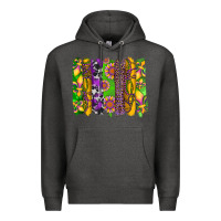 Charcoal Heather mardi gras sunflower fleur de lis leopard cowhide brushstrokes Premium Hoodie - Artiststas