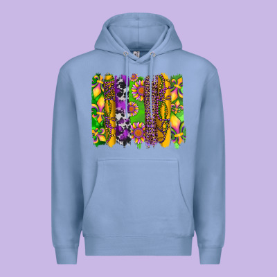 Mardi Gras Sunflower Fleur De Lis Leopard Cowhide Brushstrokes Premium Hoodie Designed By Artiststas