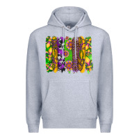 Heather Grey mardi gras sunflower fleur de lis leopard cowhide brushstrokes Premium Hoodie - Artiststas