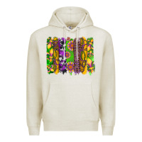 Oatmeal Heather mardi gras sunflower fleur de lis leopard cowhide brushstrokes Premium Hoodie - Artiststas