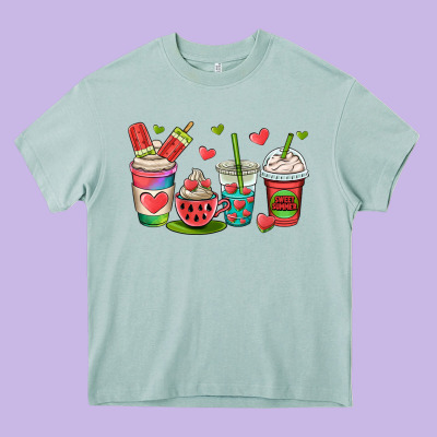 Watermelon Summer Coffee Cups Heavy Core Tee Designed By Oliviacreatesart