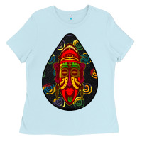 Baby Blue african masks teardrop  6 Ladies Tee - BundleAndBundleShop