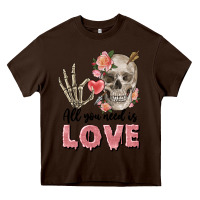 Chocolate Brown Skull all you need is love Heavy Core Tee - FaDigitalArtStudio