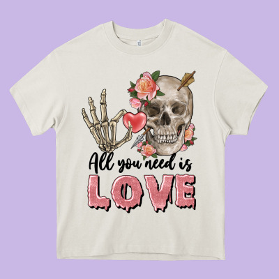 Skull All You Need Is Love Heavy Core Tee Designed By Fadigitalartstudio