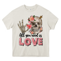 Cream Skull all you need is love Heavy Core Tee - FaDigitalArtStudio