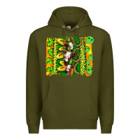 Army Green st patricks cow and coin wıth clovers and leopard brushstrokes Premium Hoodie - Artiststas