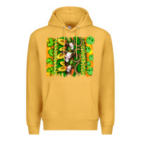 Mustard st patricks cow and coin wıth clovers and leopard brushstrokes Premium Hoodie - Artiststas