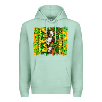 Seafoam st patricks cow and coin wıth clovers and leopard brushstrokes Premium Hoodie - Artiststas