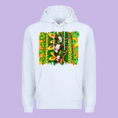 St Patricks Cow And Coin Wıth Clovers And Leopard Brushstrokes Premium Hoodie Designed By Artiststas