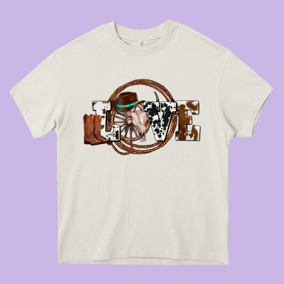 Western Love For Cowboys Olivia Heavy Core Tee Designed By Oliviacreatesart