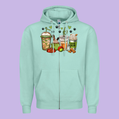 Dog Mom Coffee Zipper Hoodie Designed By Jasminsmagicworld