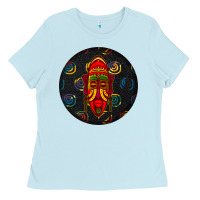 Baby Blue african masks round earrings 2 Ladies Tee - BundleAndBundleShop