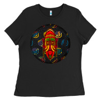 Black african masks round earrings 2 Ladies Tee - BundleAndBundleShop