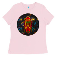 Bubblegum Pink african masks round earrings 2 Ladies Tee - BundleAndBundleShop