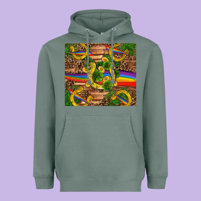 St Patricks Day Horseshoe Shamrock Rainbow Gold Heavyweight Hoodie Designed By Ranaportraitstore