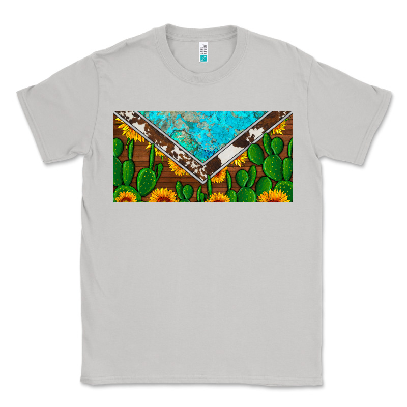 Cactus Sunflower Cowhide And Turquoise License Plate Classic Tee by Artiststas | Teevron