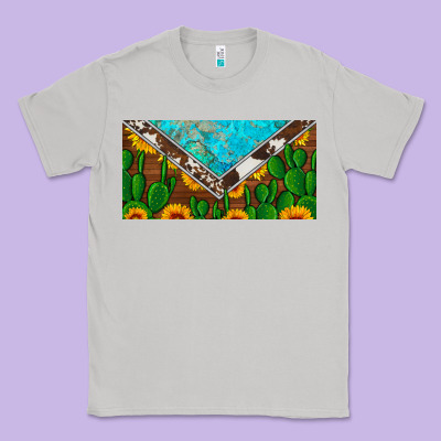 Cactus Sunflower Cowhide And Turquoise License Plate Classic Tee Designed By Artiststas