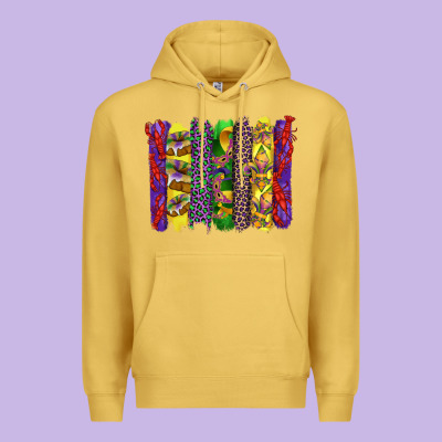 Mardi Gras Crawfish Cake And Mask With Leopar And Fleur De Lis Brushst Premium Hoodie Designed By Artiststas