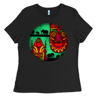 Black african masks round earrings 3 Ladies Tee - BundleAndBundleShop