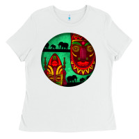 White african masks round earrings 3 Ladies Tee - BundleAndBundleShop