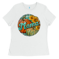 White pumpkin mama with background Ladies Tee - BundleAndBundleShop