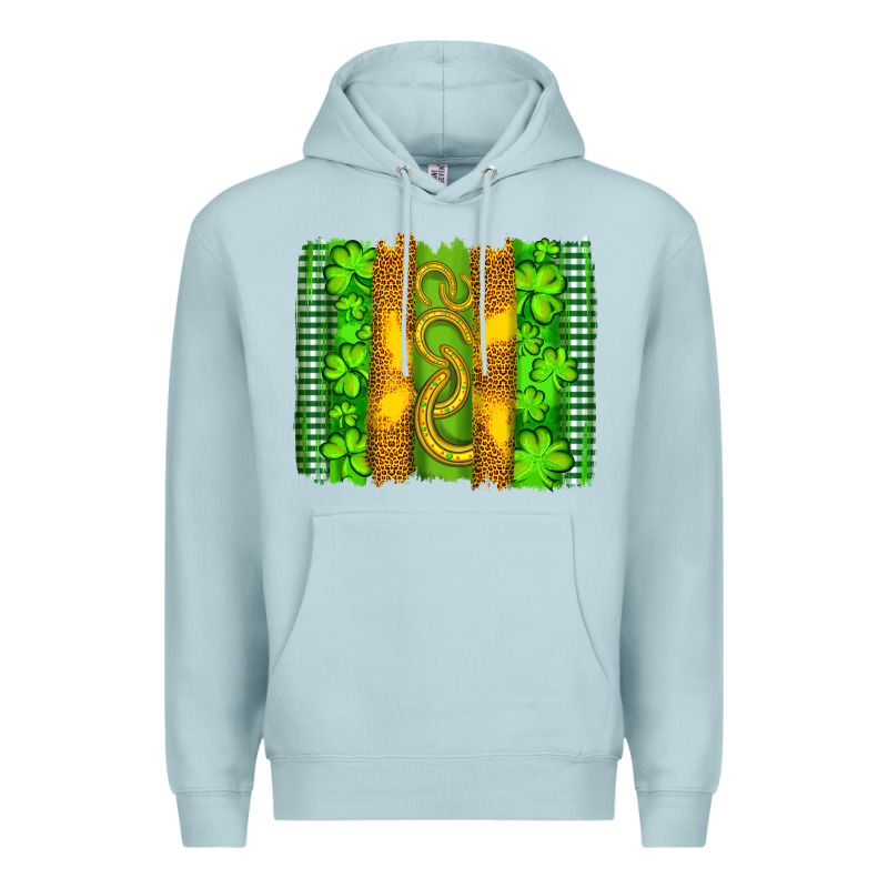 Saint Patricks Horseshoe Shamrock Leopard Glitter Brushstroke Premium Hoodie by Artiststas | Teevron