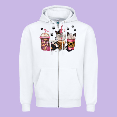 Cat Mom Coffee Zipper Hoodie Designed By Jasminsmagicworld