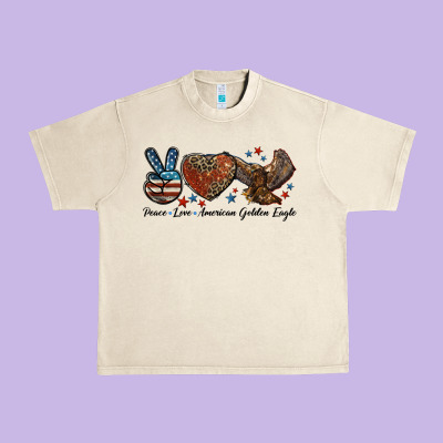 Western Peace Love American Golden Eagle Urban Heavy Tee Designed By Lillyallendesigns
