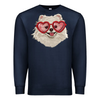 Navy white pomeranian with love glasses Premium Sweatshirt - RanaPortraitStore