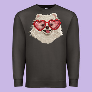 White Pomeranian With Love Glasses Premium Sweatshirt Designed By Ranaportraitstore