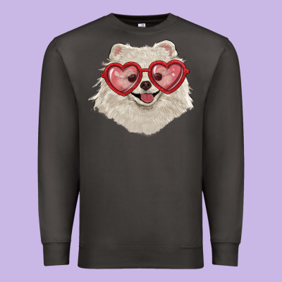 White Pomeranian With Love Glasses Premium Sweatshirt Designed By Ranaportraitstore