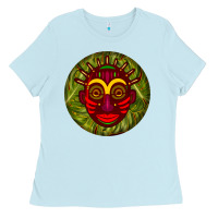 Baby Blue african masks round earrings 4 Ladies Tee - BundleAndBundleShop