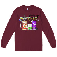 Burgundy Drink Up Witches Long Sleeve Tee - CowhideDigitalArt