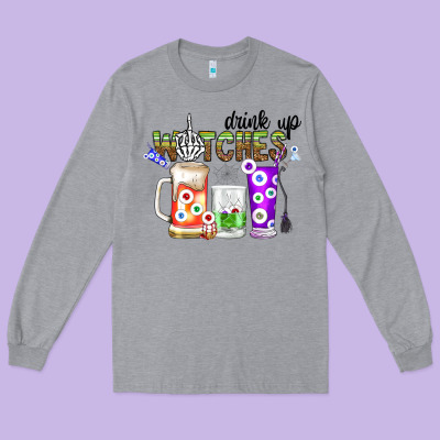 Drink Up Witches Long Sleeve Tee Designed By Cowhidedigitalart