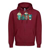 Burgundy turquoise junkie coffee cups Zipper Hoodie - Jasminsmagicworld