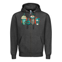 Charcoal Heather turquoise junkie coffee cups Zipper Hoodie - Jasminsmagicworld