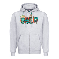 Heather Grey turquoise junkie coffee cups Zipper Hoodie - Jasminsmagicworld