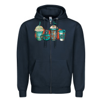 Navy turquoise junkie coffee cups Zipper Hoodie - Jasminsmagicworld