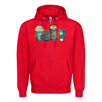 Red turquoise junkie coffee cups Zipper Hoodie - Jasminsmagicworld