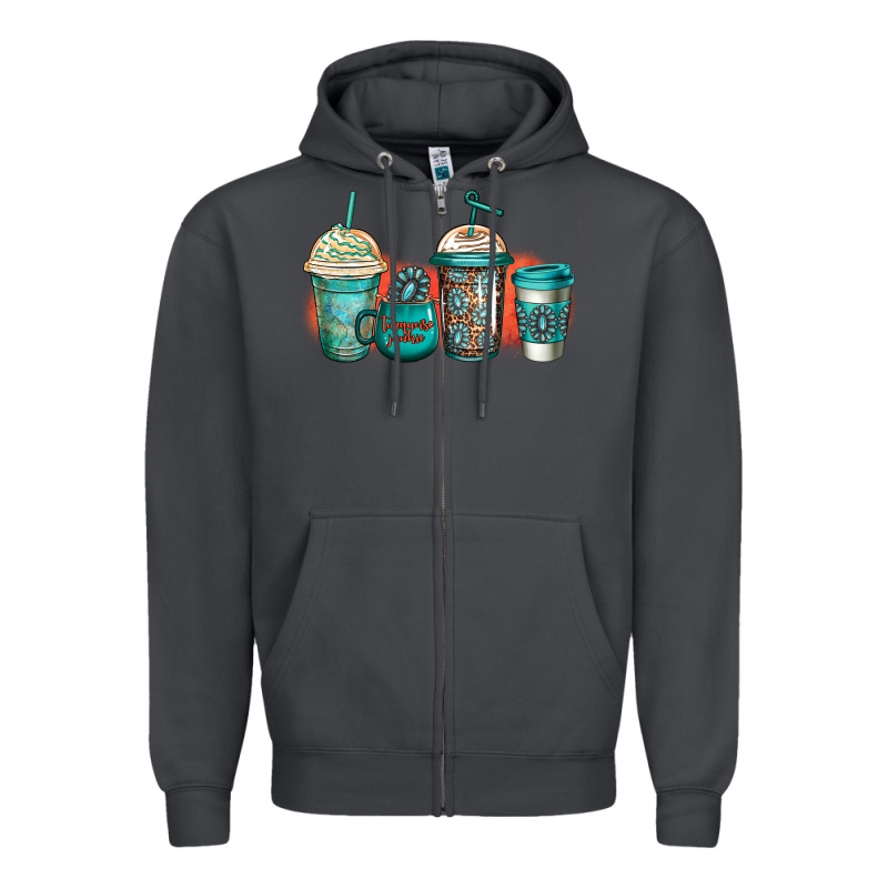 Turquoise Junkie Coffee Cups Zipper Hoodie by Jasminsmagicworld | Teevron
