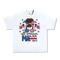 White All American Mama Messy Buny Urban Heavy Tee - CowhideDigitalArt
