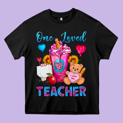 One Loved Teacher Valentines Day Cold Drink Frappe Heavy Core Tee Designed By Fadigitalartstudio